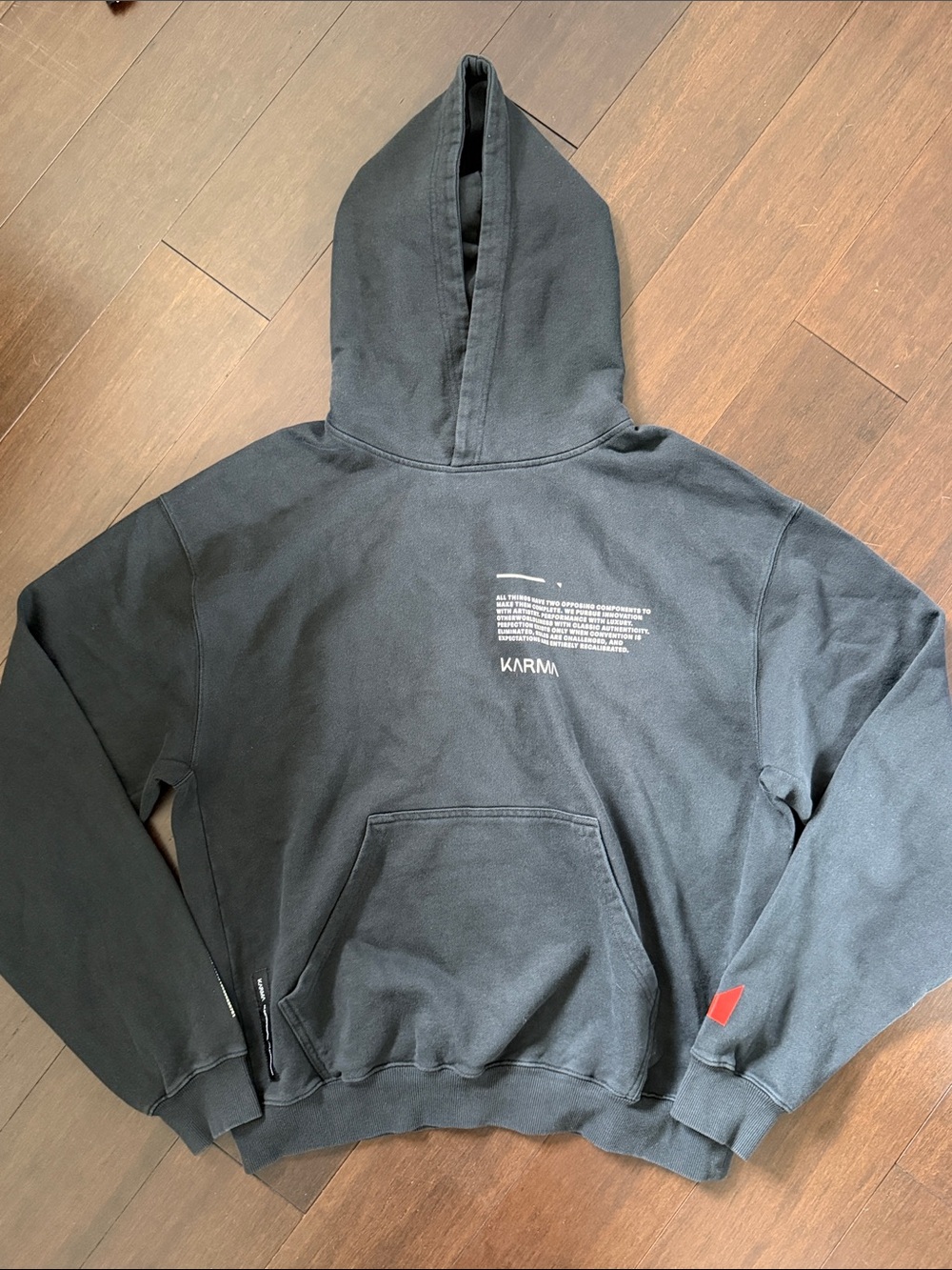 Karma Black Grey Crewneck Hoodie with Subtle Print